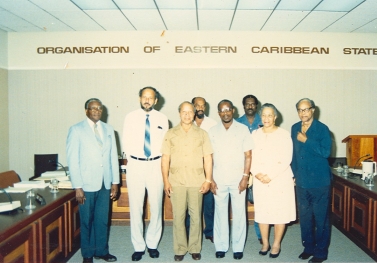 Sir John Compton poses with Heads of Government and Heads of Delegations at an OECS Meeting