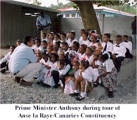 PM Anthony talks with Anse La Raye children