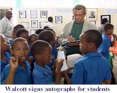 Derek Walcott signs autographs