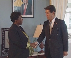 Perus Ambassador to Saint Lucia, His Excellency Huberto Urteaga meets Saint Lucias Governor General, Dame Pearlette Louisy