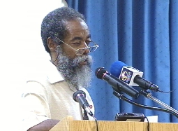 UWI Professor Karl Theodore delivers his lecture at the NIC Conference Room