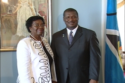 Prime Minister Honourable Stephenson King poses for an official photograph with the Governor General Her Excellency Dame Pearlette Louisy