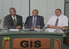 Minister Guy Mayers flanked by Trade Adviser Calixte Leon, on the right and Permanent Secretary Titus Preville, on the left