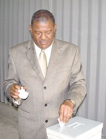 Baldwin Spencer, Leader of the United Progressive Party casting his vote during the Antigua & Barbuda elections