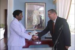 Her Excellency Dame Pearlette Louisy, Left and His Excellency Jens Peter Larsen, Right