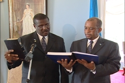 Honourable Stephenson King taking his oath to become Saint Lucia's 9th Prime Minister