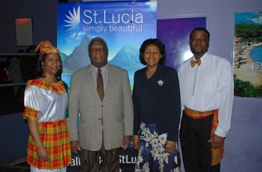From left: Cecilia Bathelmy, Ambassador Dr. Donatus St. Aimee, Minister Counsellor Sarah Flood-Beaubrun and Brian Henry at Club Caribbean City in Brooklyn.